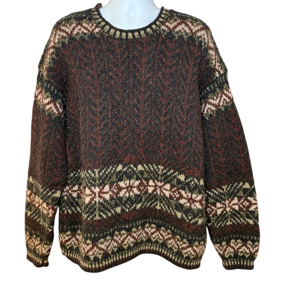 Davis & Squire Mens XL Shetland Wool Blend Hand Knit Nordic Sweater Fair Isle - Picture 1 of 8